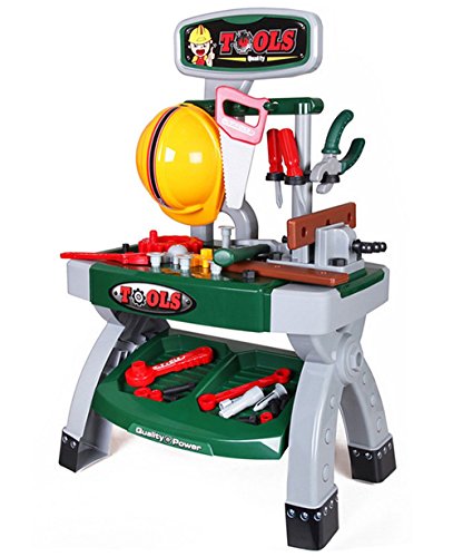 DeAO Maletín Taller Mecánico Plegable – 62 Accesorios Con Taladro Eléctrico, Juguete Educativo Para Niños De 3 A 8 Años